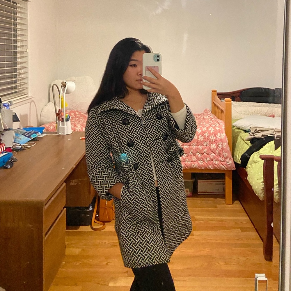 Mac & Jac Black and White Patterned Pea Coat
